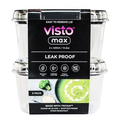 Visto Max™ Rectangular 420ml (0.44qt) Twin Pack - Clear Base & Lid, Color Seal, Matching Clips - Convenient Storage Solution for Organization