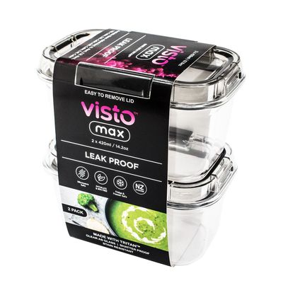 Visto Max™ Rectangular 420ml (0.44qt) Twin Pack - Clear Base & Lid, Color Seal, Matching Clips - Convenient Storage Solution for Organization