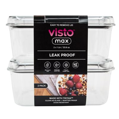 Visto Max (1.06qt) - Twin Pack Clear base & lid, colour seal with matching clips- Convenient Storage Solution for Organization