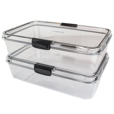 Visto Max™ Rectangular 2.3L (2.43qt) - Twin Pack Clear base & lid, colour seal with matching clips- Convenient Storage Solution for Organization