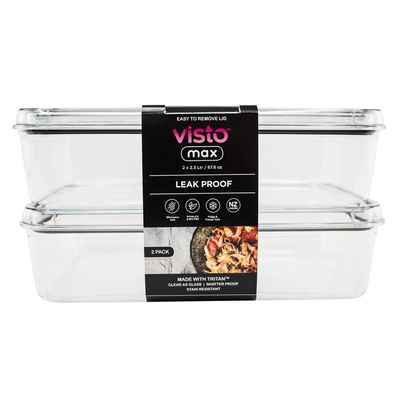 Visto Max™ Rectangular 2.3L (2.43qt) - Twin Pack Clear base & lid, colour seal with matching clips- Convenient Storage Solution for Organization