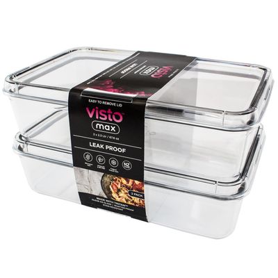 Visto Max™ Rectangular 2.3L (2.43qt) - Twin Pack Clear base & lid, colour seal with matching clips- Convenient Storage Solution for Organization