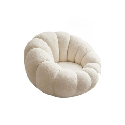 Single Sofa Recliner Lamb Fleece 360° Rotation Modern Pumpkin Flower Relaxing Chair - White