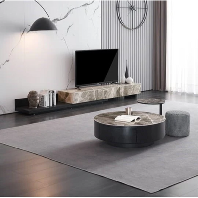 Modern Living room Table Set, TV Stand and Coffee Table, Attractive Design Storage Drawers Durable Materials Marble Top