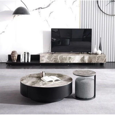 Modern Living room Table Set, TV Stand and Coffee Table, Attractive Design Storage Drawers Durable Materials Marble Top