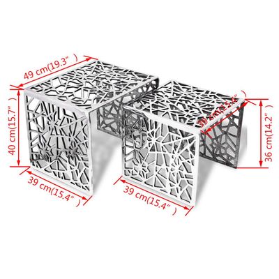 vidaXL Two Piece Side Tables Square Aluminium Silver