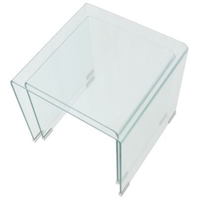 vidaXL Two Piece Nesting Table Set Tempered Glass Clear