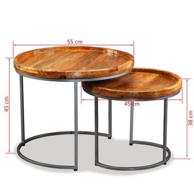 vidaXL Side Table Set 2 Pieces Solid Mango Wood