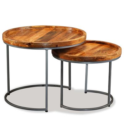 vidaXL Side Table Set 2 Pieces Solid Mango Wood