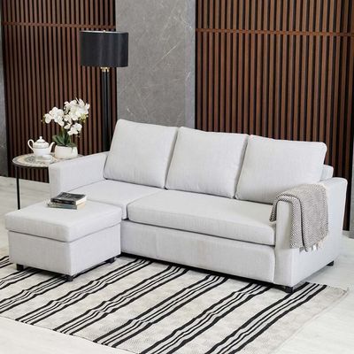 Lara 3-seater Fabric Left and Right Reversible Corner Sofa - Grey - With 2-Year Warranty
