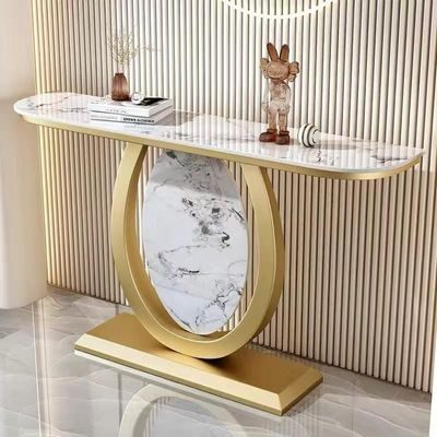 Entrance Console Table, Black Marble Top and Gold Metal Base Frame - 120 cm