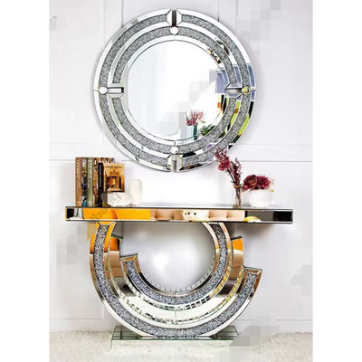 Crystal Console Table with Mirror Matching - Silver