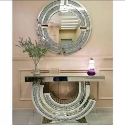 Crystal Console Table with Mirror Matching - Silver