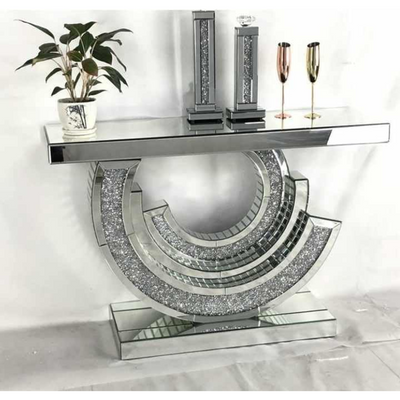 Crystal Console Table with Mirror Matching - Silver