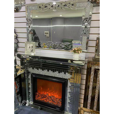 Electric Chimney, LED Electric Mirrored Fireplace, With Mirror Matching Shiny Silver