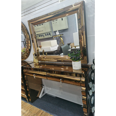 Simple Elegant Mirrored Glass Console Table with Matching Mirror - Bronze Gold