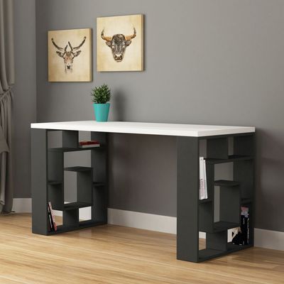 Mourah Labirent Working Table With Storage - White/Dark Grey  - 2 Years Warranty