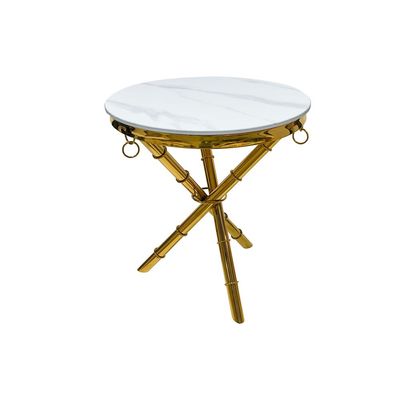 Maple Home Accent Round Side Table Luxury Sturdy Golden Metal Frame Legs Coffee Table Marble Top End Table Rust Resistant Bedside Sofa Living Bedroom Furniture