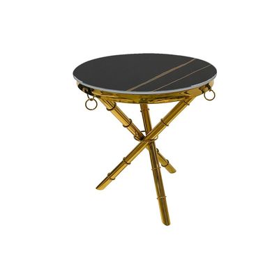 Maple Home Accent Round Side Table Luxury Sturdy Golden Metal Frame Legs Coffee Table Marble Top End Table Rust Resistant Bedside Sofa Living Bedroom Furniture