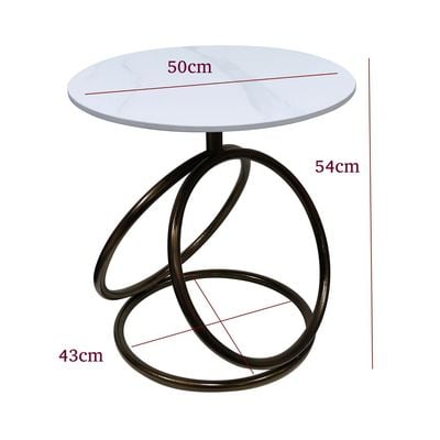 Maple Home Accent Round Side Table Luxury Sturdy Metal Frame Legs Coffee Table Marble Top End Table Rust Resistant Bedside Sofa Living Bedroom Furniture