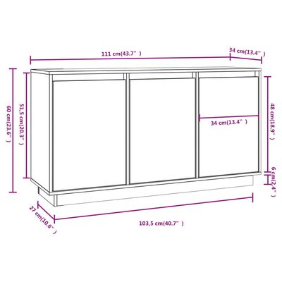 vidaXL Sideboard White 111x34x60 cm Solid Wood Pine