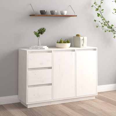 vidaXL Sideboard White 111x34x75 cm Solid Wood Pine