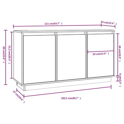 vidaXL Sideboard 111x34x60 cm Solid Wood Pine