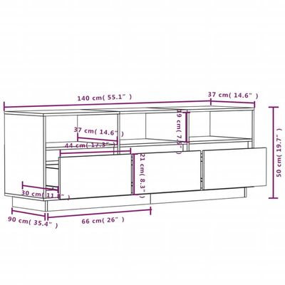 vidaXL TV Cabinet 140x37x50 cm Solid Wood Pine