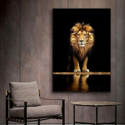 Modern Art Lion Mural in Dark Canvas Wall Art 150*100 cm