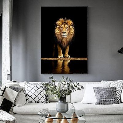 Modern Art Lion Mural in Dark Canvas Wall Art 150*100 cm