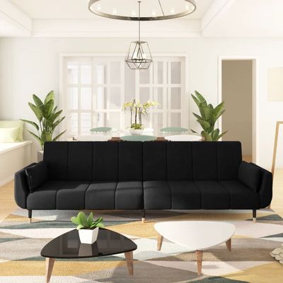 vidaXL 2-Seater Sofa Bed with Two Pillows Black Velvet