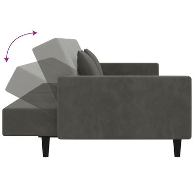 vidaXL 2-Seater Sofa Bed with Two Pillows Dark Grey Velvet