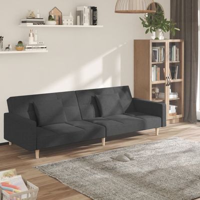 vidaXL 2-Seater Sofa Bed with Two Pillows Dark Grey Fabric