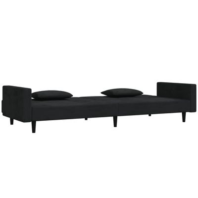 vidaXL 2-Seater Sofa Bed with Two Pillows Black Velvet