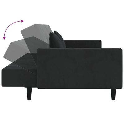 vidaXL 2-Seater Sofa Bed with Two Pillows Black Velvet