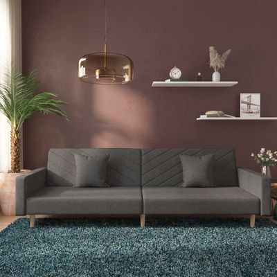 vidaXL 2-Seater Sofa Bed with Two Pillows Dark Grey Fabric