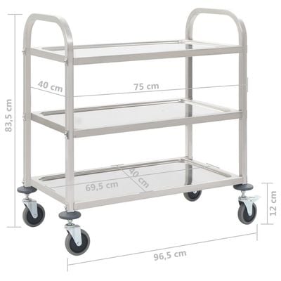 vidaXL 3-Tier Kitchen Trolley 95x45x83.5 cm Stainless Steel