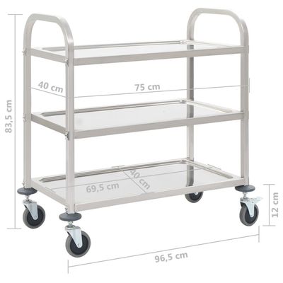 vidaXL 3-Tier Kitchen Trolley 95x45x83.5 cm Stainless Steel