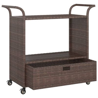 vidaXL Bar Cart with Drawer Brown 100x45x97 cm Poly Rattan