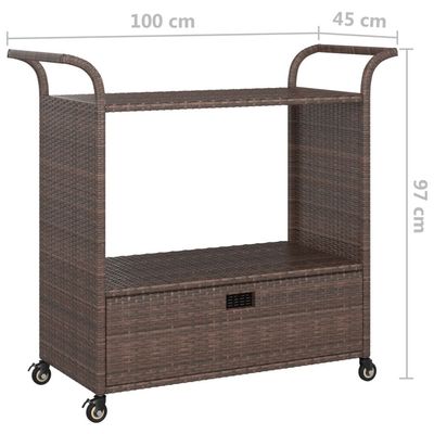 vidaXL Bar Cart with Drawer Brown 100x45x97 cm Poly Rattan