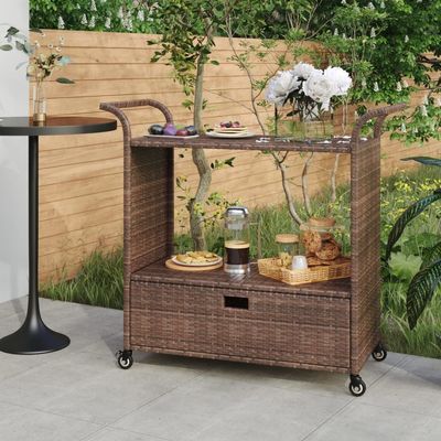 vidaXL Bar Cart with Drawer Brown 100x45x97 cm Poly Rattan