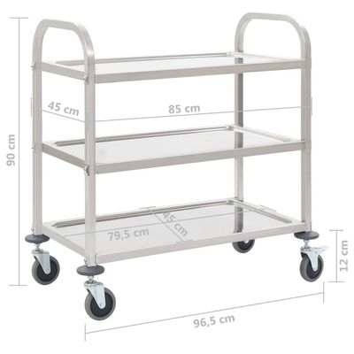 vidaXL 3-Tier Kitchen Trolley 96.5x55x90 cm Stainless Steel