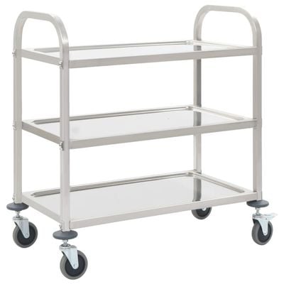 vidaXL 3-Tier Kitchen Trolley 96.5x55x90 cm Stainless Steel