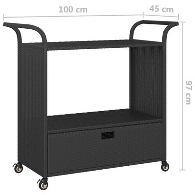 vidaXL Bar Cart with Drawer Black 100x45x97 cm Poly Rattan