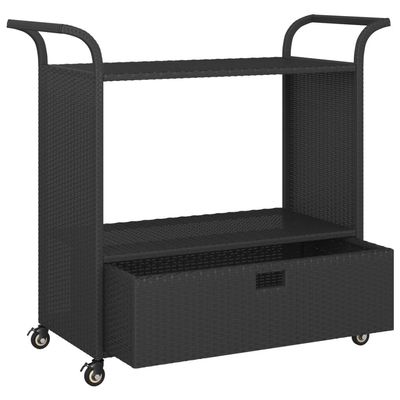 vidaXL Bar Cart with Drawer Black 100x45x97 cm Poly Rattan