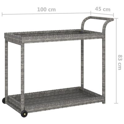 vidaXL Bar Cart Grey 100x45x83 cm Poly Rattan