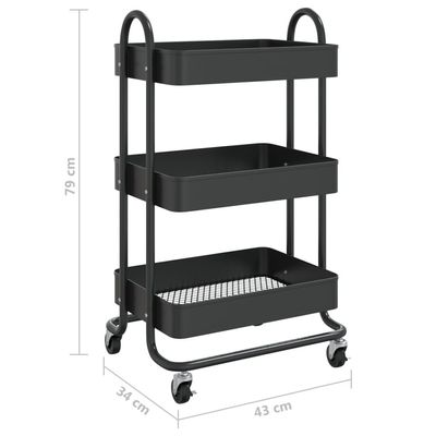 vidaXL 3-Tier Trolley Black 43x34x79 cm Steel