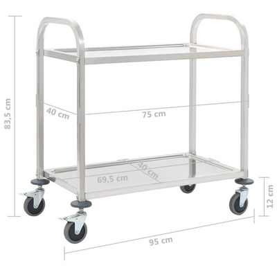 vidaXL 2-Tier Kitchen Trolley 95x45x83.5 cm Stainless Steel