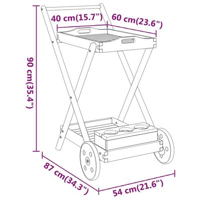 vidaXL Tea Trolley 54x87x90 cm Solid Wood Acacia