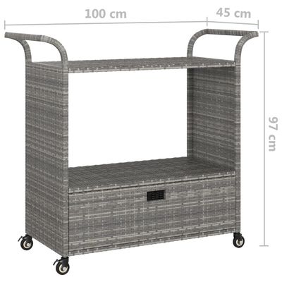 vidaXL Bar Cart with Drawer Grey 100x45x97 cm Poly Rattan